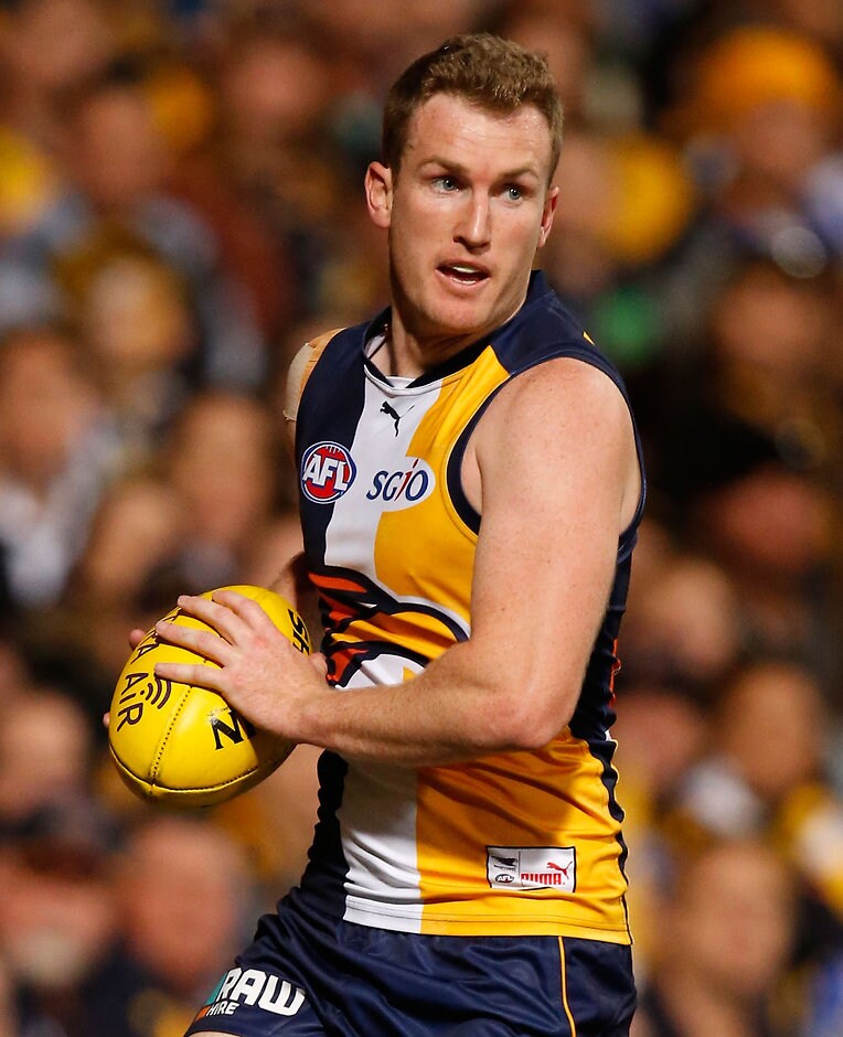 AFL 2015 Second Preliminary Final - West Coast v North Melbourne PERTH, AUSTRALIA - SEPTEMBER 26: Xavier Ellis of the Eagles in action during the 2015 AFL Second Preliminary Final match between the West Coast Eagles and the North Melbourne Kangaroos at Domain Stadium, Perth, Australia on September 26, 2015. (Photo by Michael Willson/AFL Media)